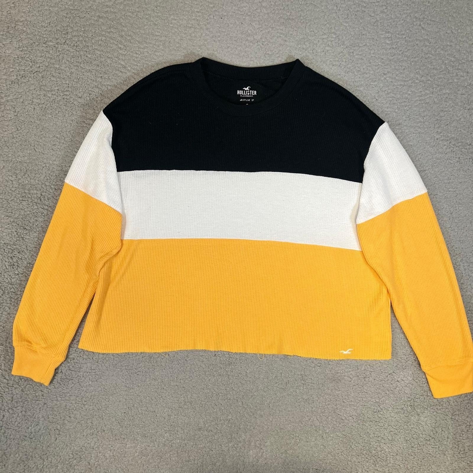Hollister Boyfriend Tee Sweater Women's Size S Color Block Waffle Knit Cropped